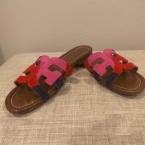 Sam Edelman Slides Colorblock Suede Multicolored Slides Sandals